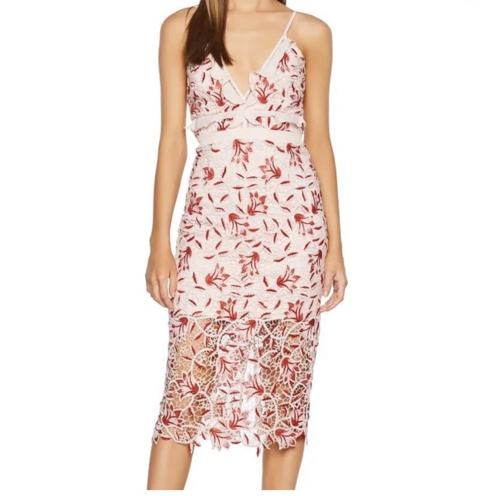 NWT Bardot Pink and Red Coco Lace Midi Dress